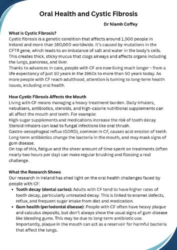 Oral health and Cystic Fibrosis Dr Nimah Coffey